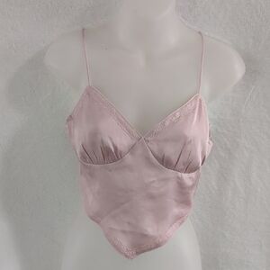 Cotton Candy LA Blush Pink Handkerchief Tank Top Sz M Satin Camisole 🆕 PITAYA